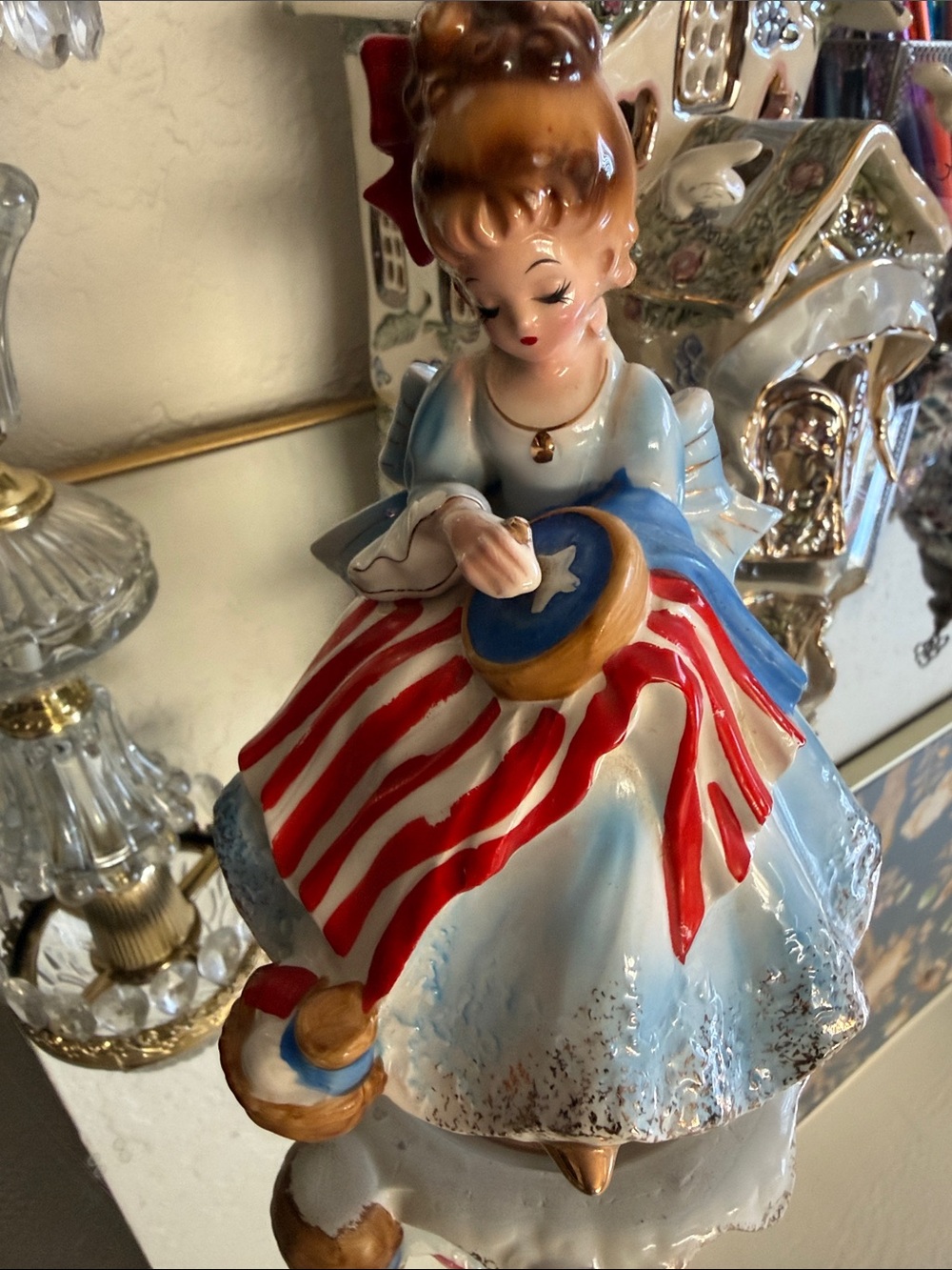 Josef original Porcelain Figurine Girl God Bless America music box. Does work
